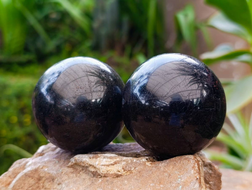 Polished Black Tourmaline Spheres x 6 From Madagascar