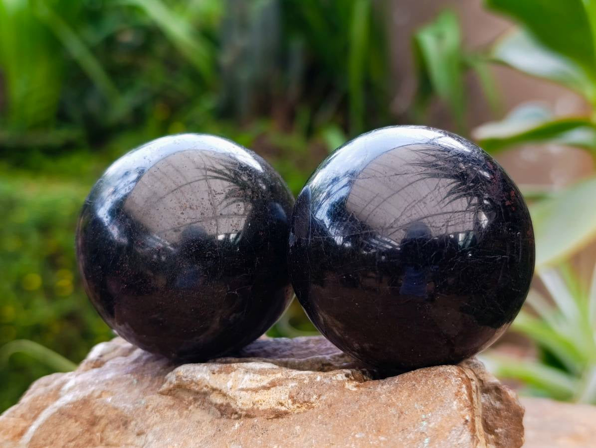 Polished Black Tourmaline Spheres x 6 From Madagascar