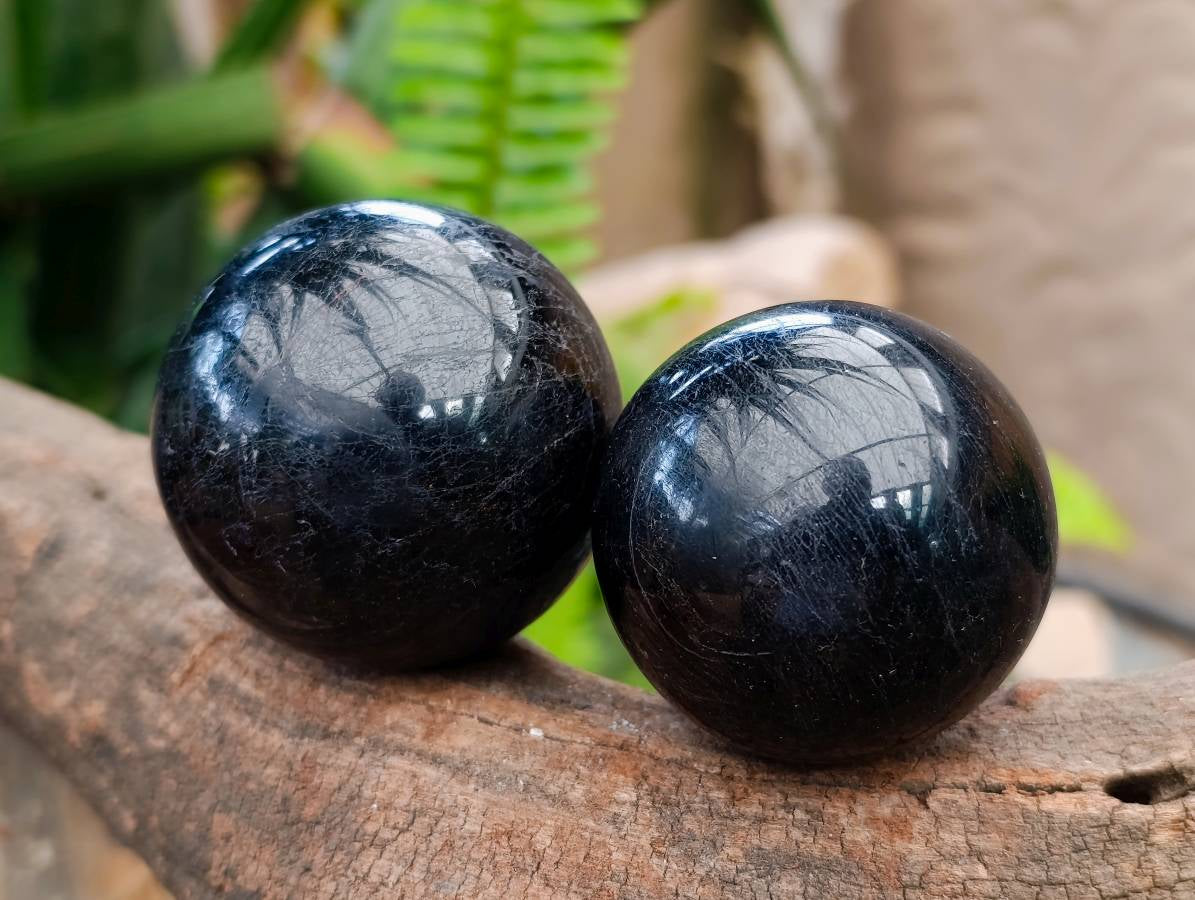 Polished Black Tourmaline Spheres x 6 From Madagascar