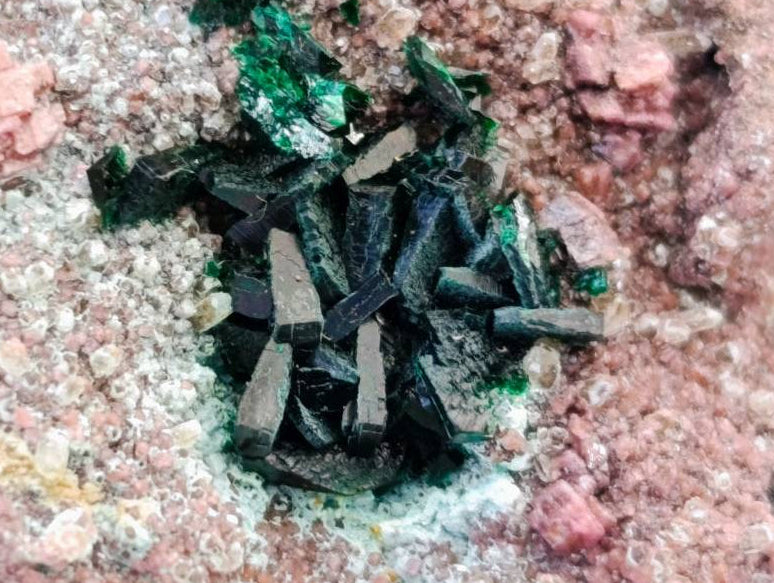 Natural Salrose Cobaltion Dolomite With Malachite Specimens x 6 From Kakanda, Congo