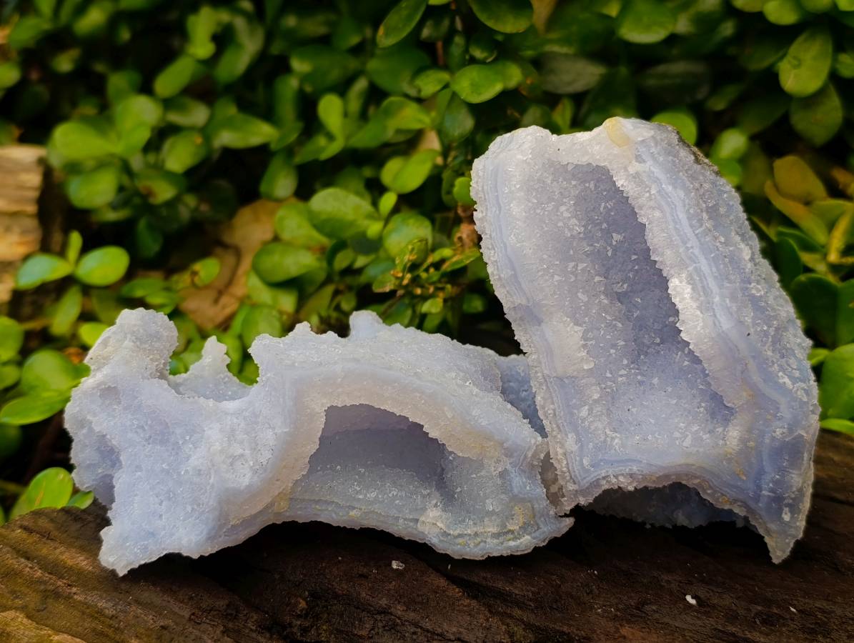 Natural Etched Blue Chalcedony Geodes x 3 From Nsanje, Malawi