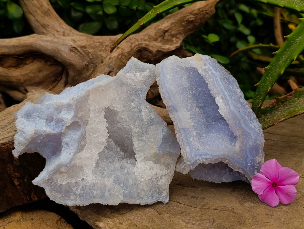 Natural Etched Blue Chalcedony Geodes x 3 From Nsanje, Malawi