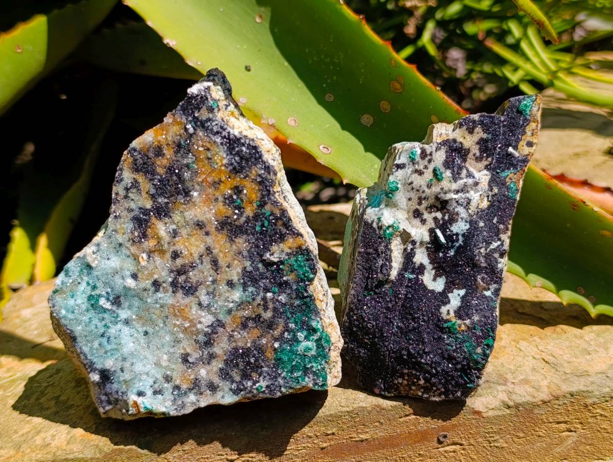Natural Drusy Coated Malachite And Chrysocolla Specimens x 3 From Likasi, Congo