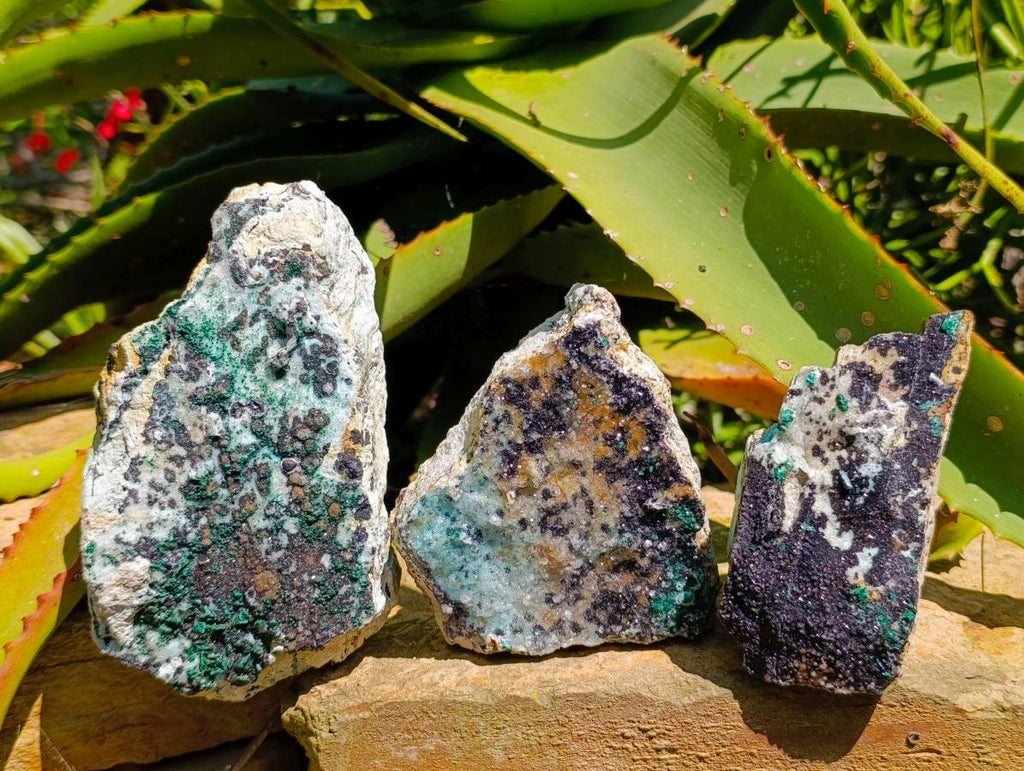 Natural Drusy Coated Malachite And Chrysocolla Specimens x 3 From Likasi, Congo