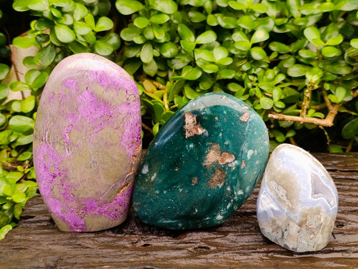 Polished Mixed Standing Free Forms x 3 From Southern Africa