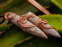 Natural Belemnite Fossil Bullet Copper Art Pendant With Plaited Cord - sold per piece - From Madagascar