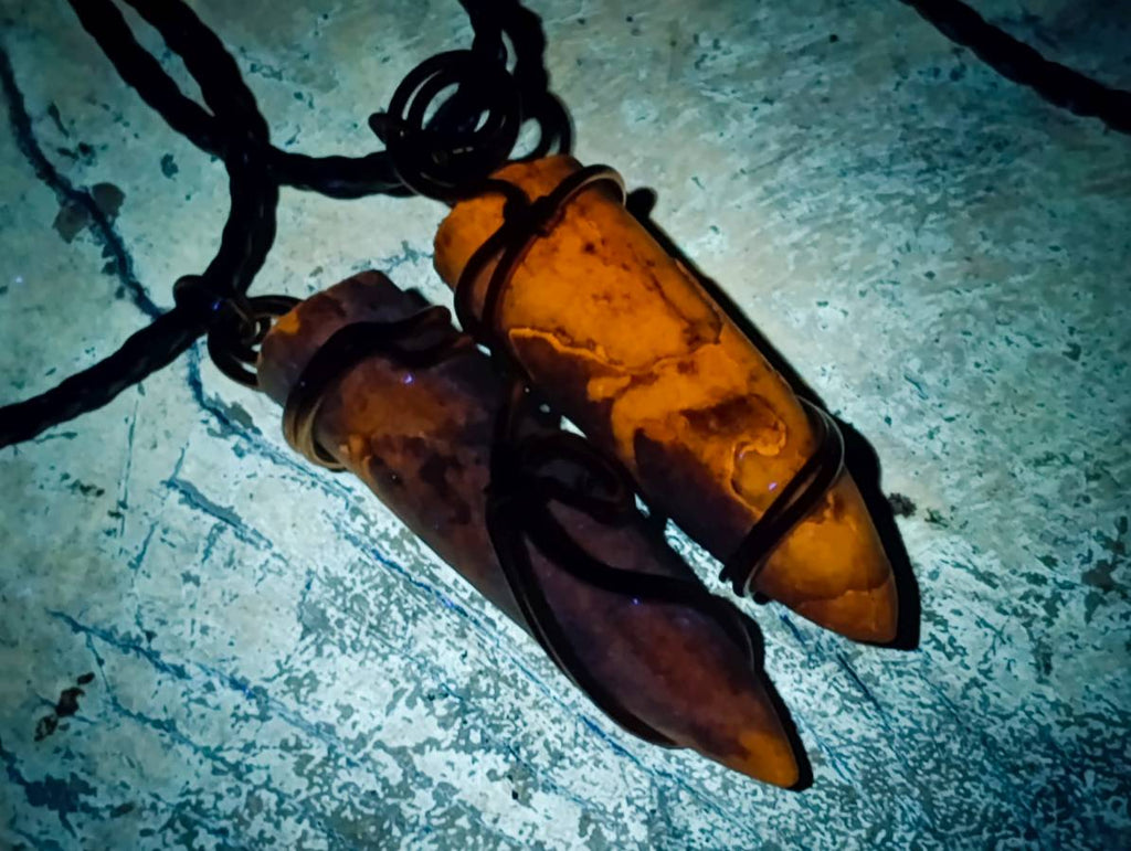 Natural Belemnite Fossil Bullet Copper Art Pendant With Plaited Cord - sold per piece - From Madagascar