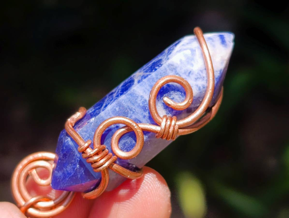 Hand Made Sodalite Copper Wire Wrapped Stone Double Terminated Pendants - Sold Per Item - From Namibia