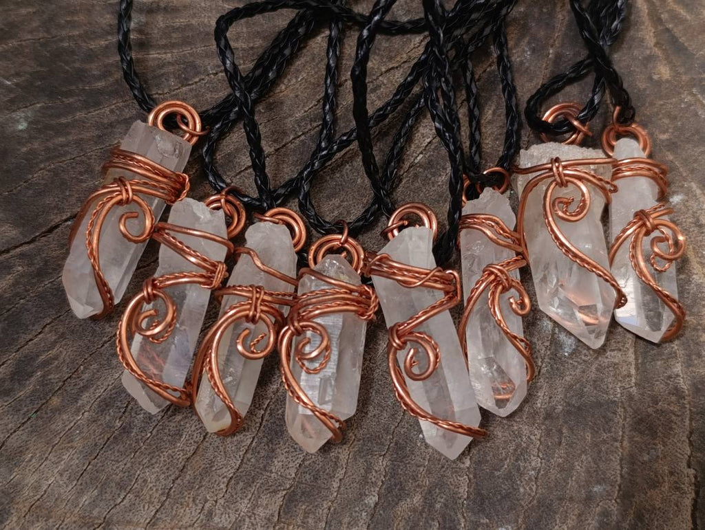 Hand Made Clear Quartz Copper Wire Wrapped Crystal Pendants - Sold Per Piece - From Madagascar