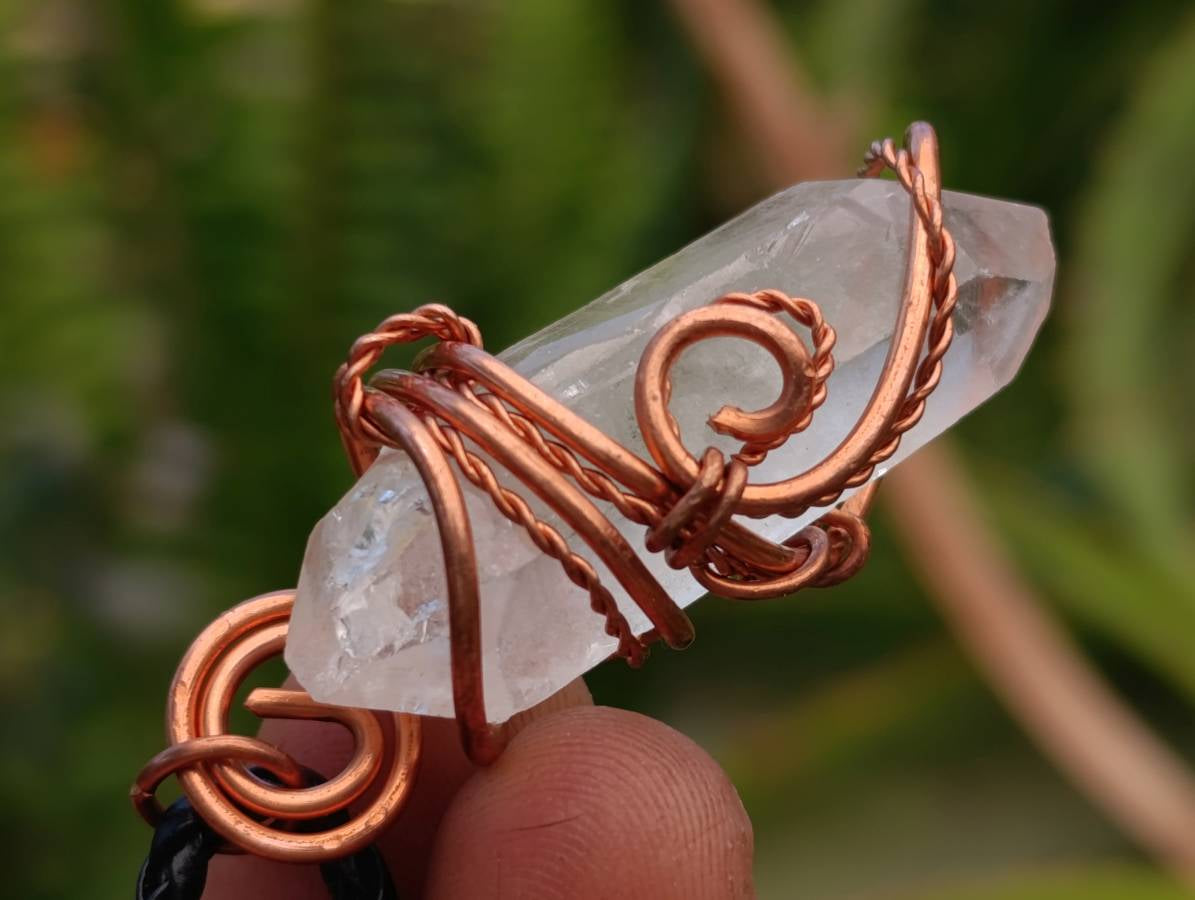 Hand Made Clear Quartz Copper Wire Wrapped Crystal Pendants - Sold Per Piece - From Madagascar