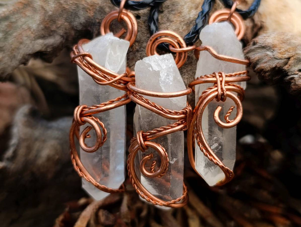 Hand Made Clear Quartz Copper Wire Wrapped Crystal Pendants - Sold Per Piece - From Madagascar