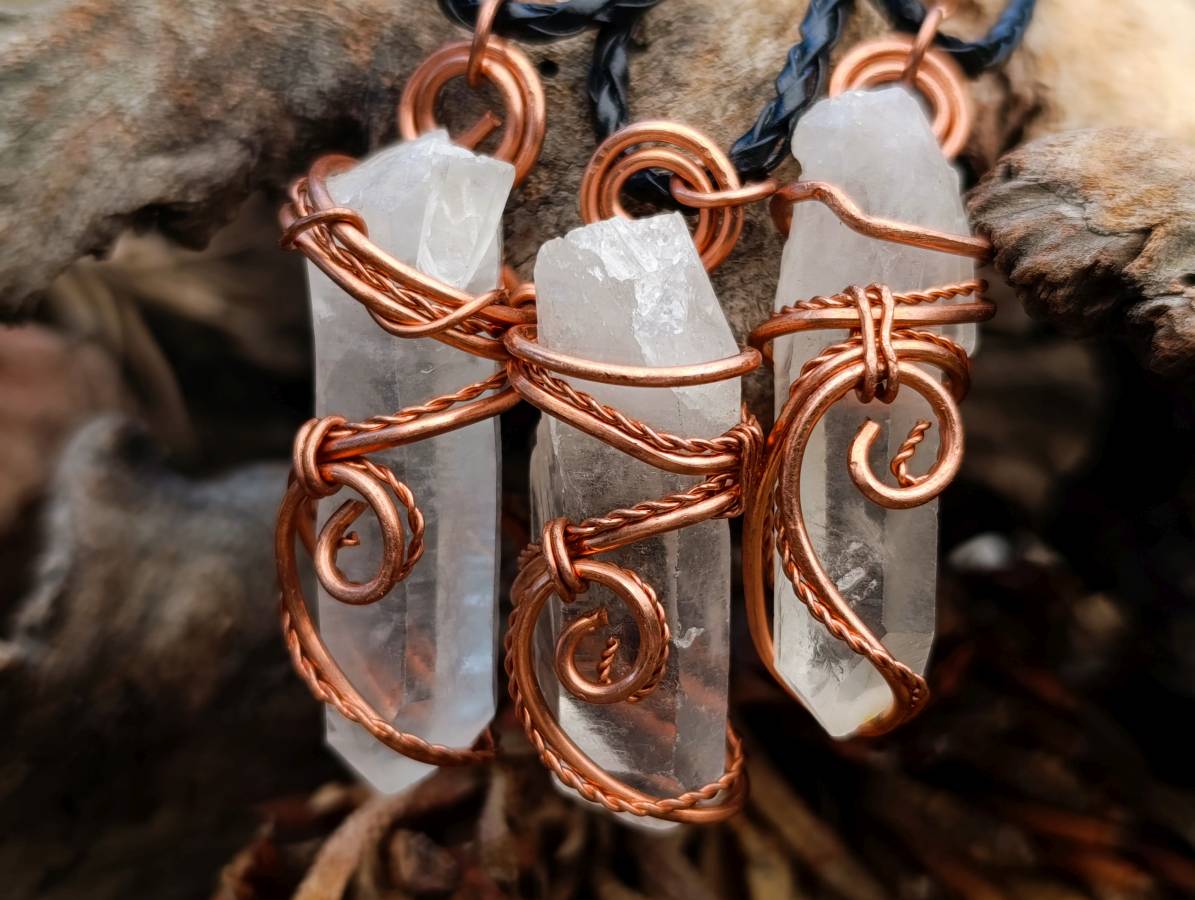 Hand Made Clear Quartz Copper Wire Wrapped Crystal Pendants - Sold Per Piece - From Madagascar
