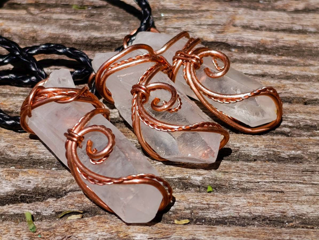 Hand Made Clear Quartz Copper Wire Wrapped Crystal Pendants - Sold Per Piece - From Madagascar