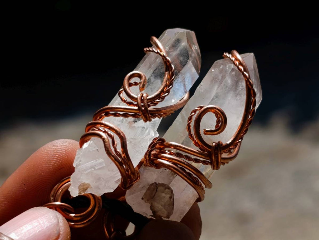 Hand Made Clear Quartz Copper Wire Wrapped Crystal Pendants - Sold Per Piece - From Madagascar
