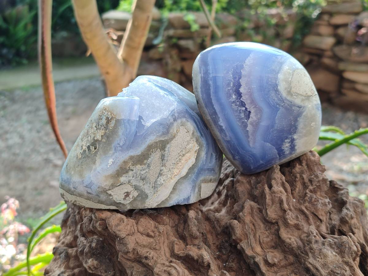 Polished Blue Lace Agate Standing Free Forms x 2 From Nsanje, Malawi