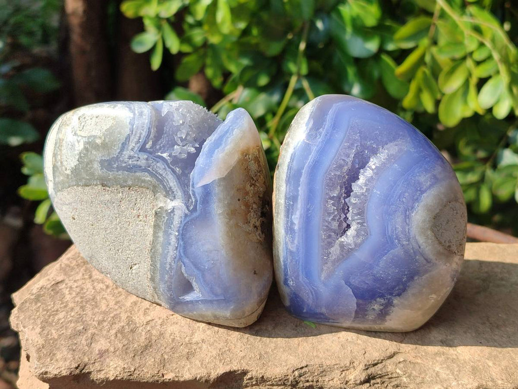 Polished Blue Lace Agate Standing Free Forms x 2 From Nsanje, Malawi