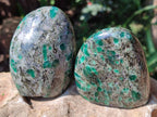 Polished Emerald Mica 'Mutokolite' Standing Free Forms x 3 From Mutoko, Zimbabwe