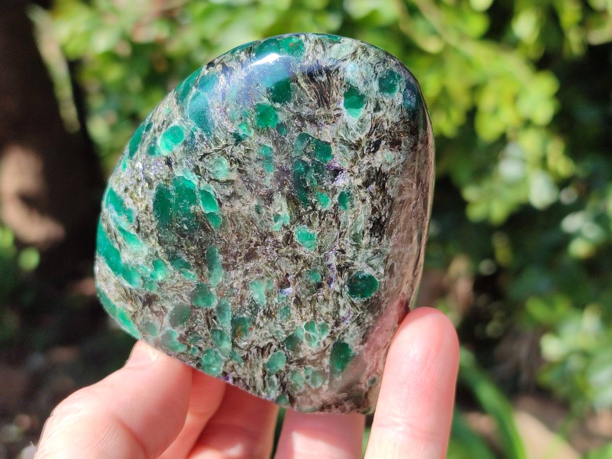 Polished Emerald Mica 'Mutokolite' Standing Free Forms x 3 From Mutoko, Zimbabwe