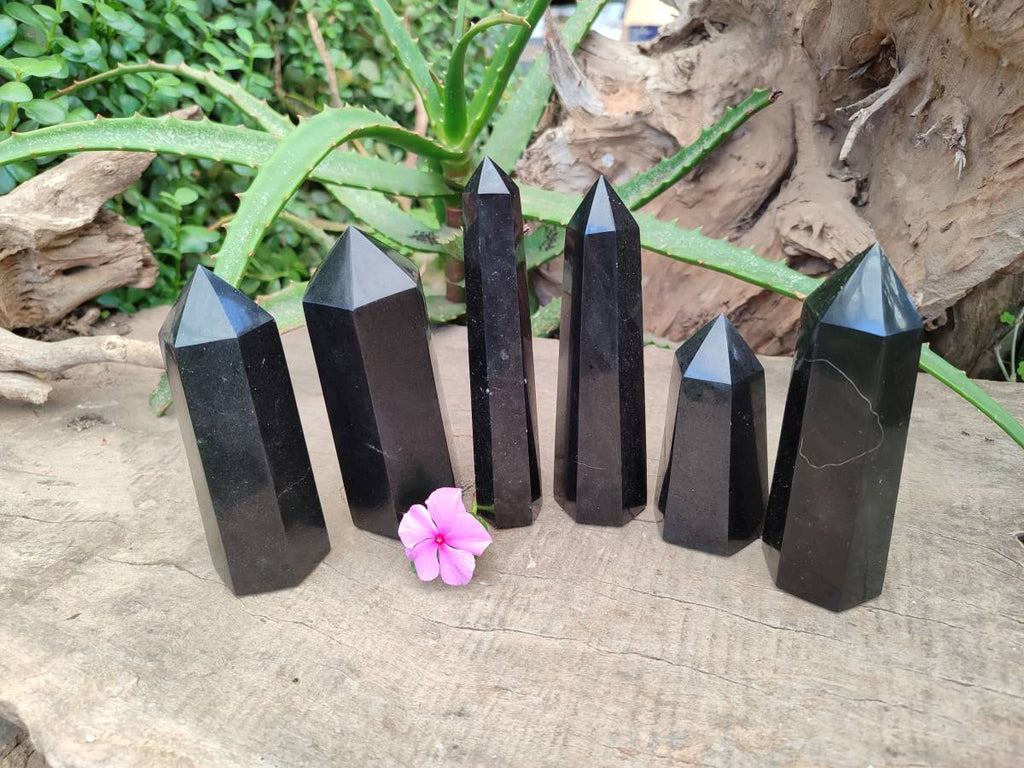 Polished Black Basalt Points x 6 From Antsirabe, Madagascar