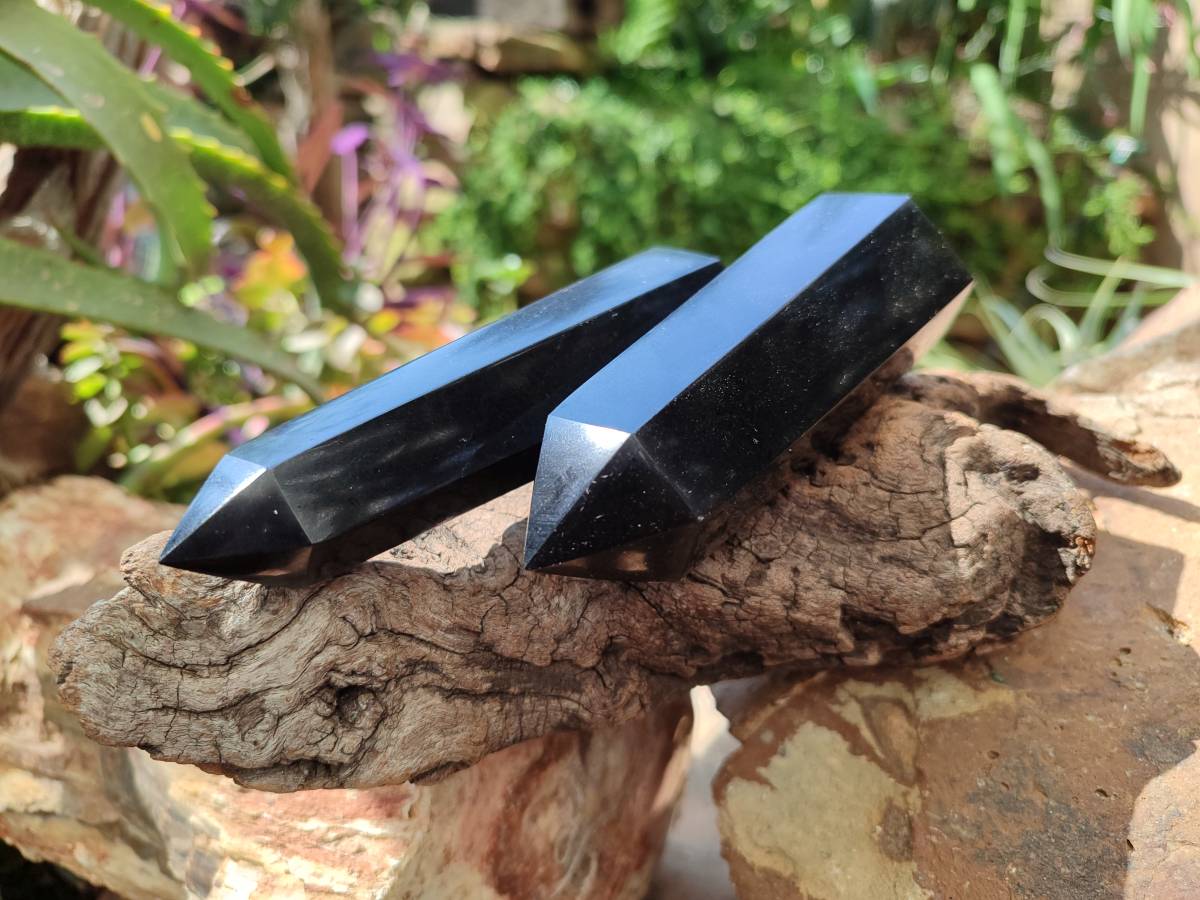 Polished Black Basalt Points x 6 From Antsirabe, Madagascar