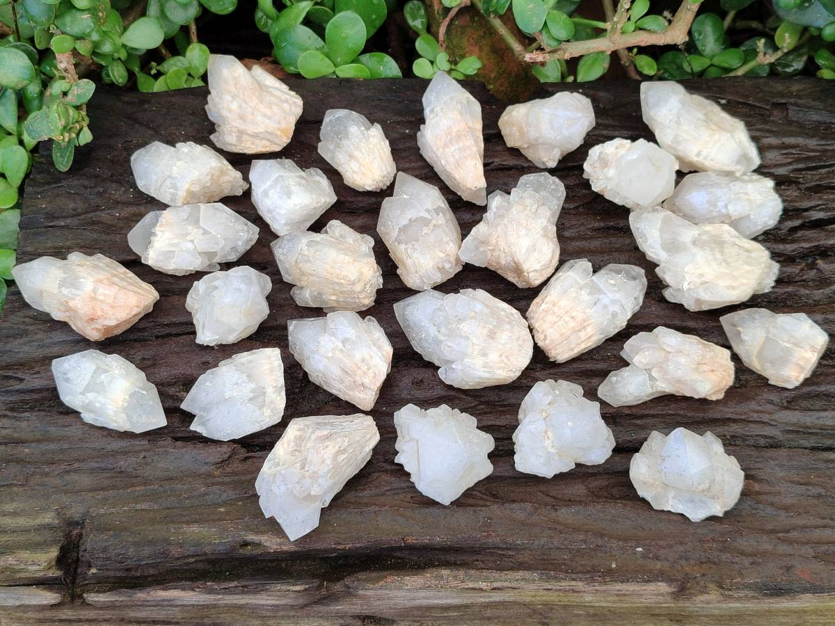 Natural White Phantom Cascading Candle Quartz Clusters x 35 From Antsirabe, Madagascar