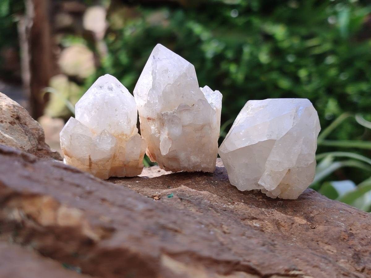 Natural White Phantom Cascading Candle Quartz Clusters x 35 From Antsirabe, Madagascar