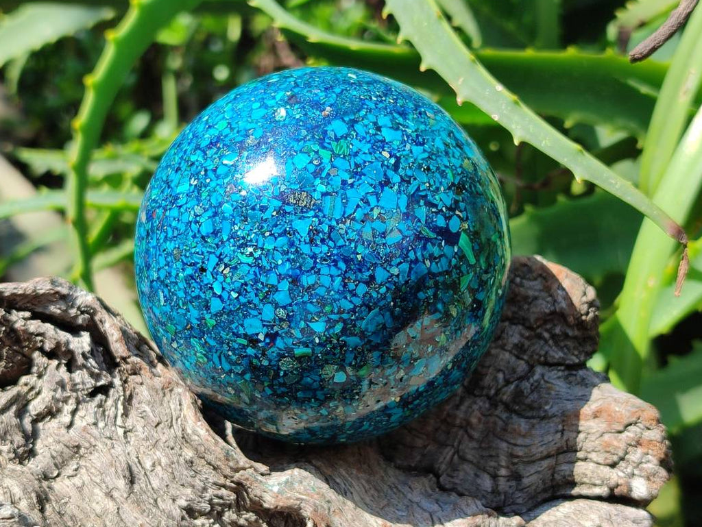 Hand Made Conglomerate Chrysocolla Sphere With Azurite And Malachite x 1 From Congo