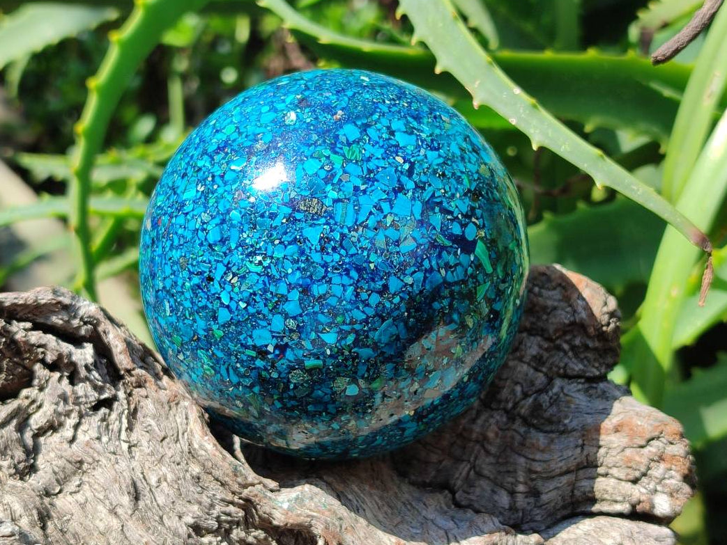 Hand Made Conglomerate Chrysocolla Sphere With Azurite And Malachite x 1 From Congo