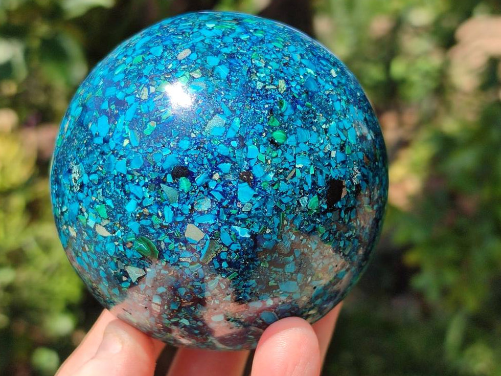 Hand Made Conglomerate Chrysocolla Sphere With Azurite And Malachite x 1 From Congo