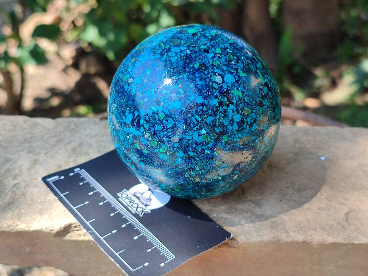 Hand Made Conglomerate Chrysocolla Sphere With Azurite And Malachite x 1 From Congo