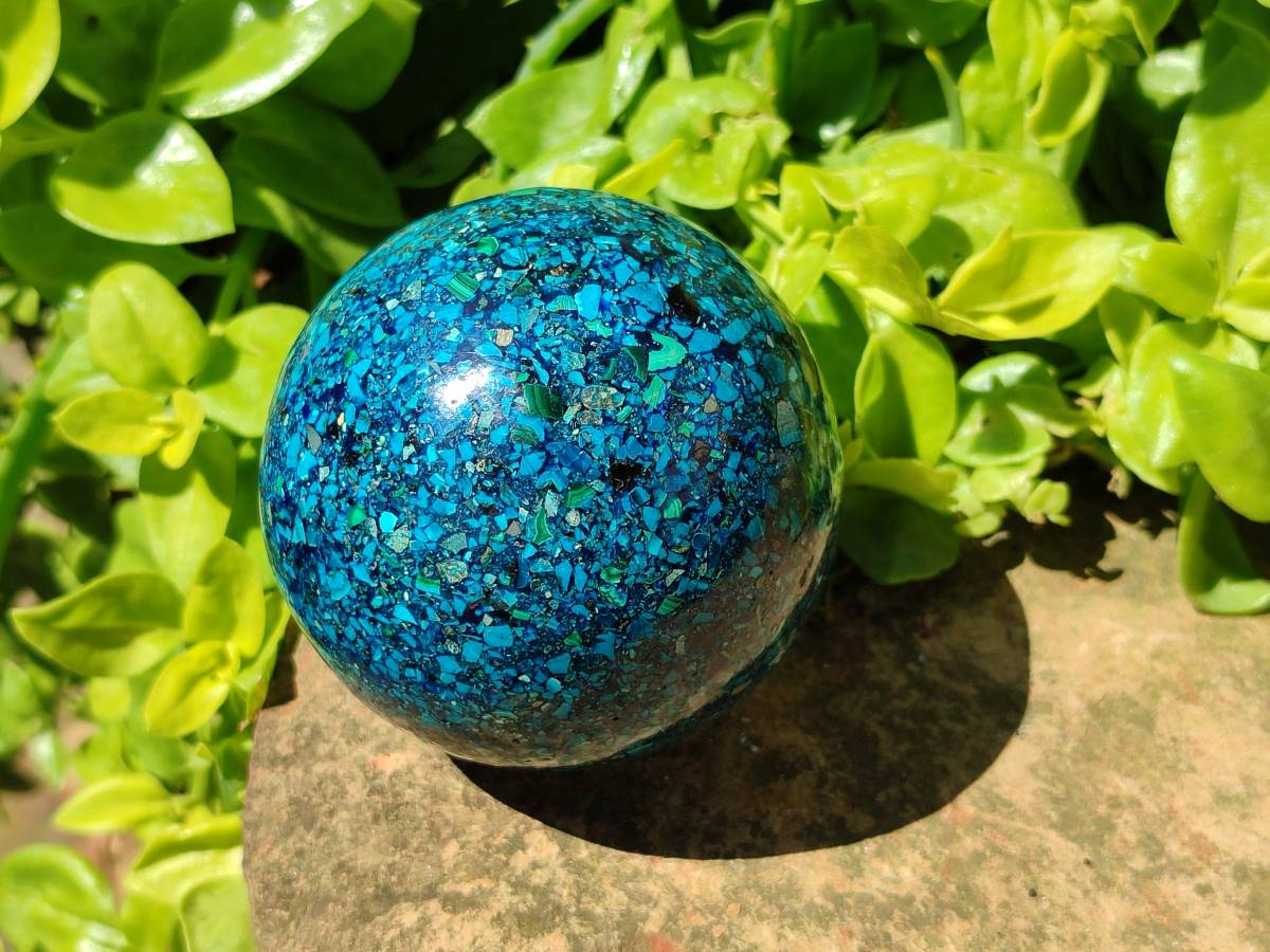 Hand Made Conglomerate Chrysocolla Sphere With Azurite And Malachite x 1 From Congo