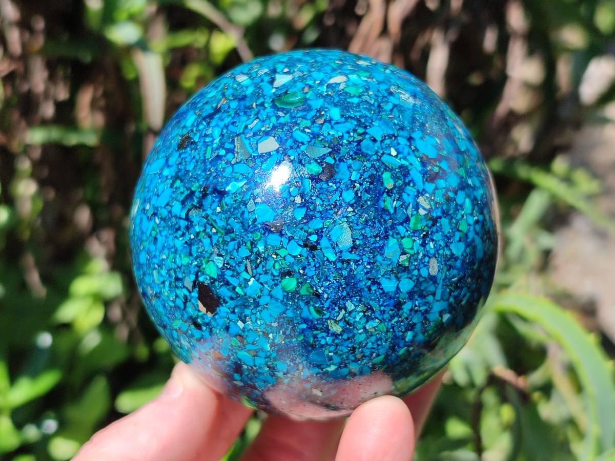 Hand Made Conglomerate Chrysocolla Sphere With Azurite And Malachite x 1 From Congo