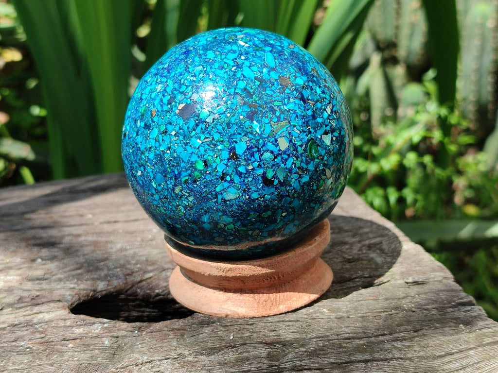 Hand Made Conglomerate Chrysocolla Sphere With Azurite And Malachite x 1 From Congo