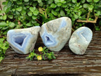 Polished Blue Lace Agate Standing Free Forms x 3 From Nsanje, Malawi