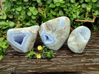 Polished Blue Lace Agate Standing Free Forms x 3 From Nsanje, Malawi
