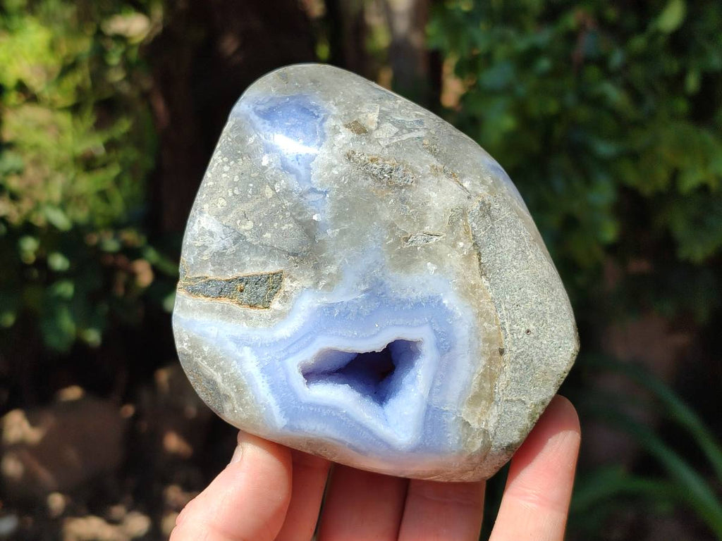 Polished Blue Lace Agate Standing Free Forms x 3 From Nsanje, Malawi