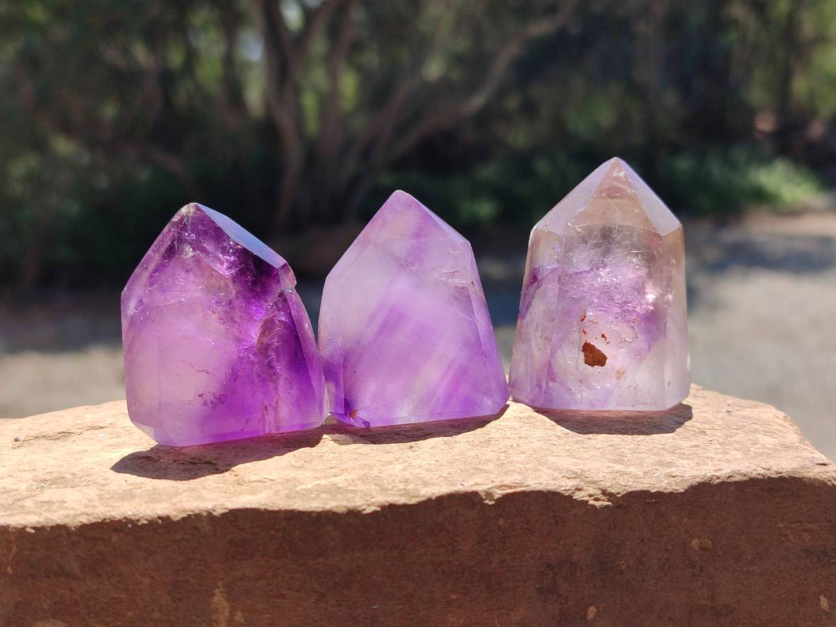 Polished Window Amethyst Crystals x 12 From Akansobe, Madagascar