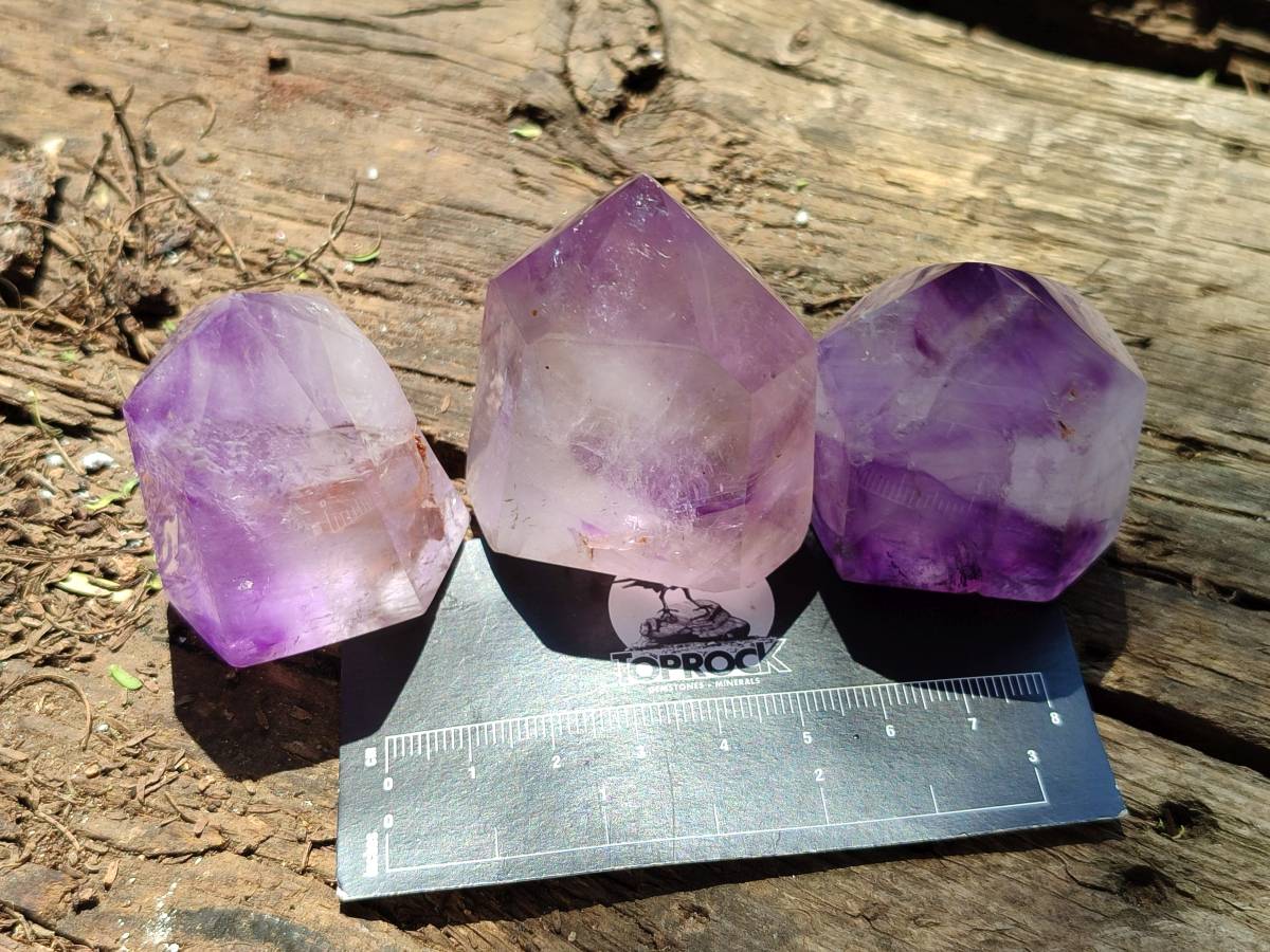 Polished Window Amethyst Crystals x 12 From Akansobe, Madagascar