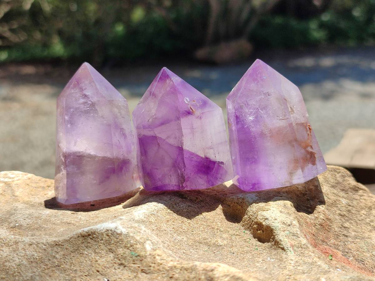 Polished Window Amethyst Crystals x 12 From Akansobe, Madagascar