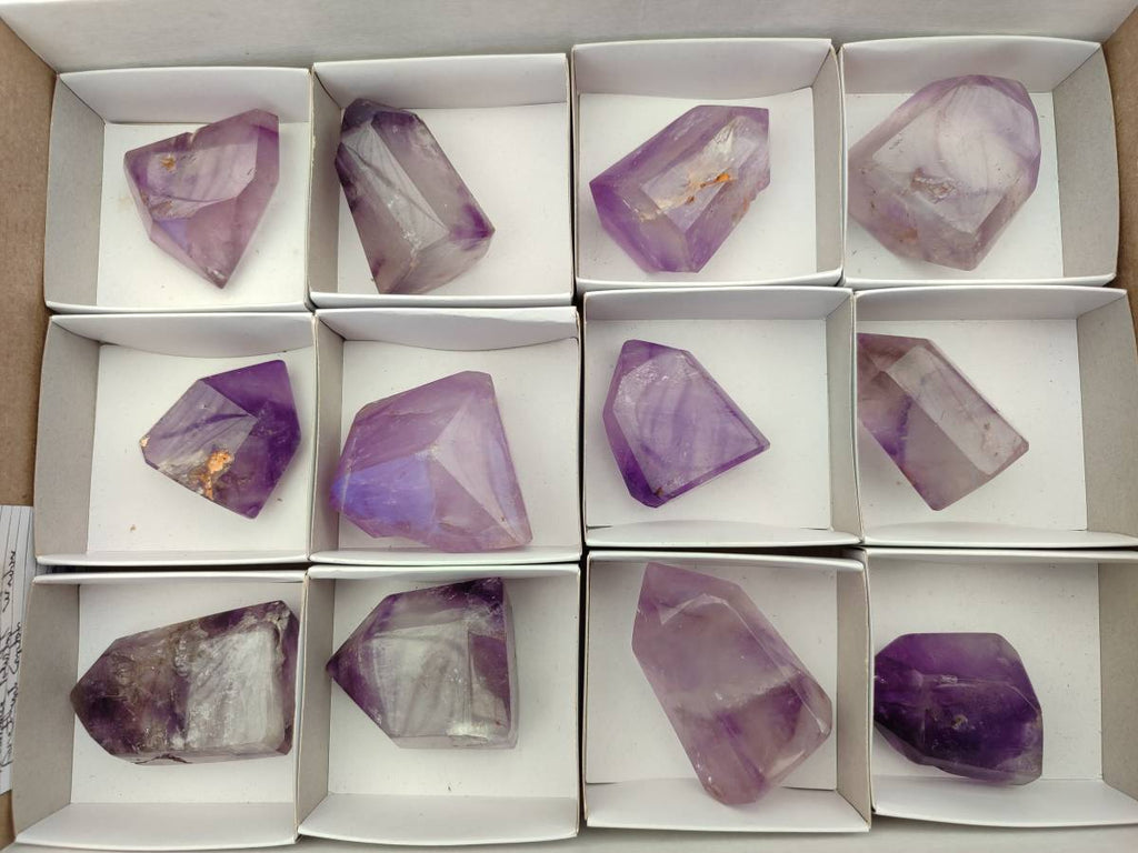 Polished Window Amethyst Crystals x 12 From Akansobe, Madagascar