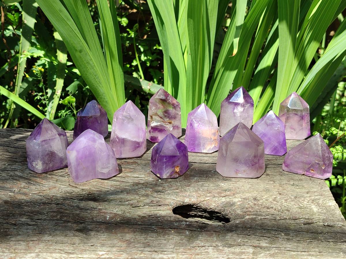 Polished Window Amethyst Crystals x 12 From Akansobe, Madagascar