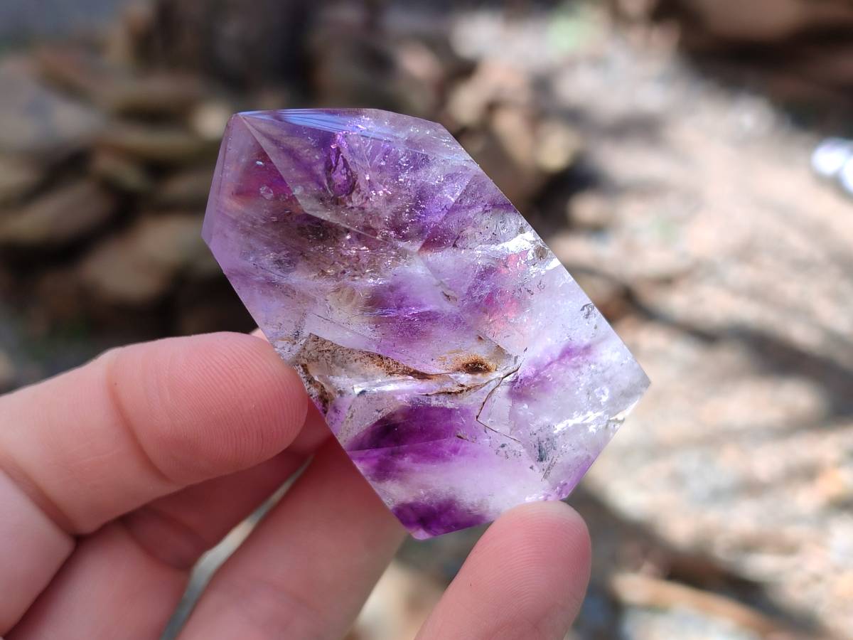 Polished Window Amethyst Crystals x 12 From Akansobe, Madagascar