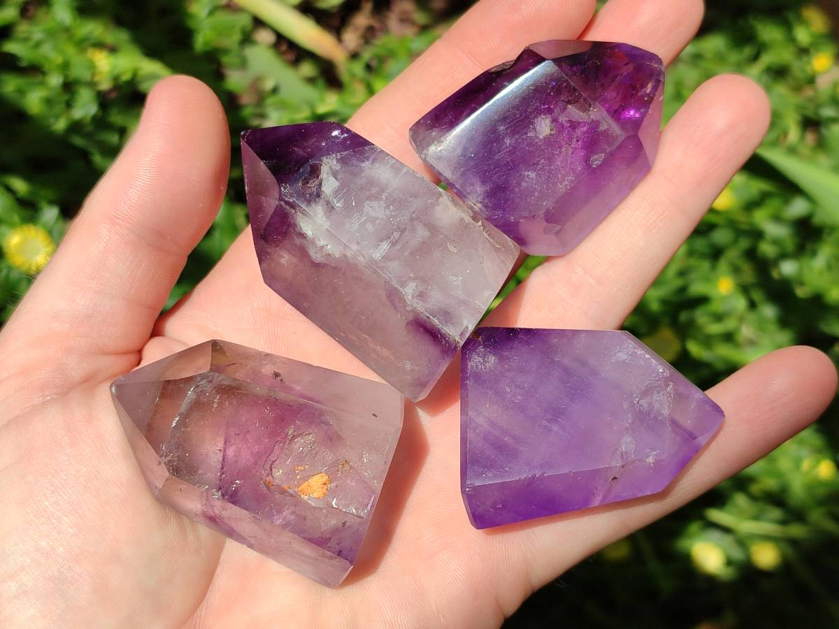 Polished Window Amethyst Crystals x 12 From Akansobe, Madagascar