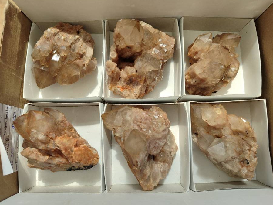 Natural Smokey Phantom Quartz Clusters x 6 From Luena, Congo