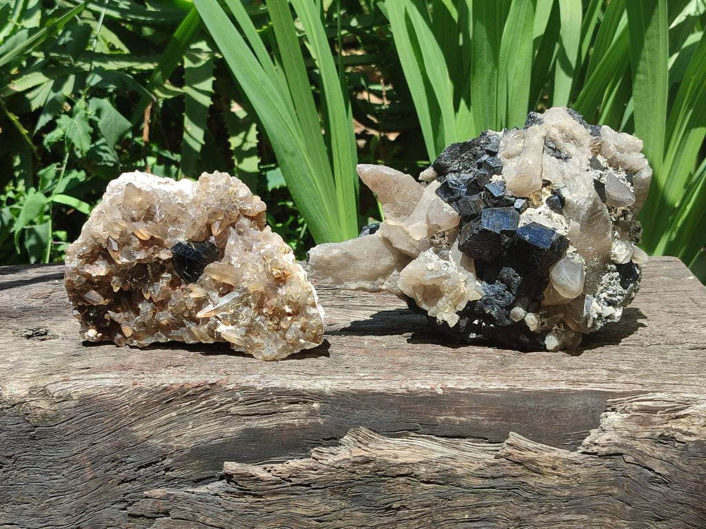 Natural Smokey Quartz With Schorl Black Tourmaline Specimens x 2 From Erongo, Namibia