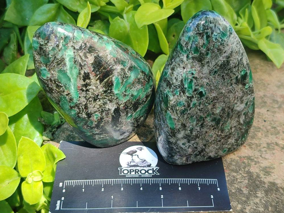 Polished Emerald Mica 'Mutokolite' Standing Free Forms x 5 From Mutoko, Zimbabwe