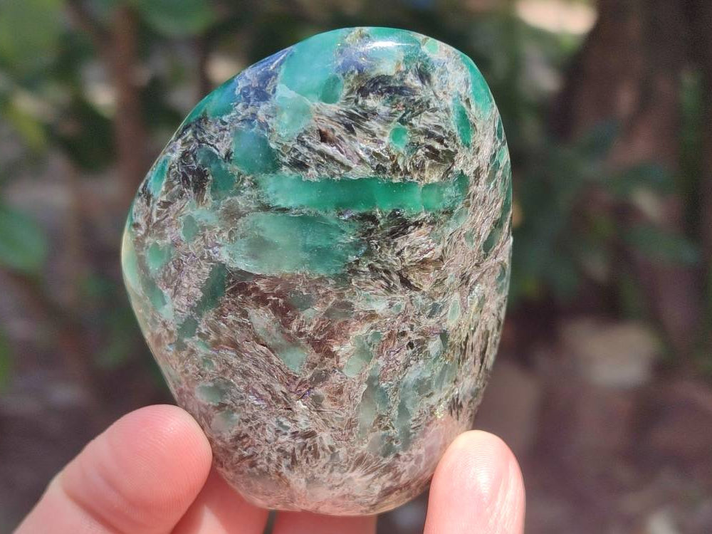 Polished Emerald Mica 'Mutokolite' Standing Free Forms x 5 From Mutoko, Zimbabwe