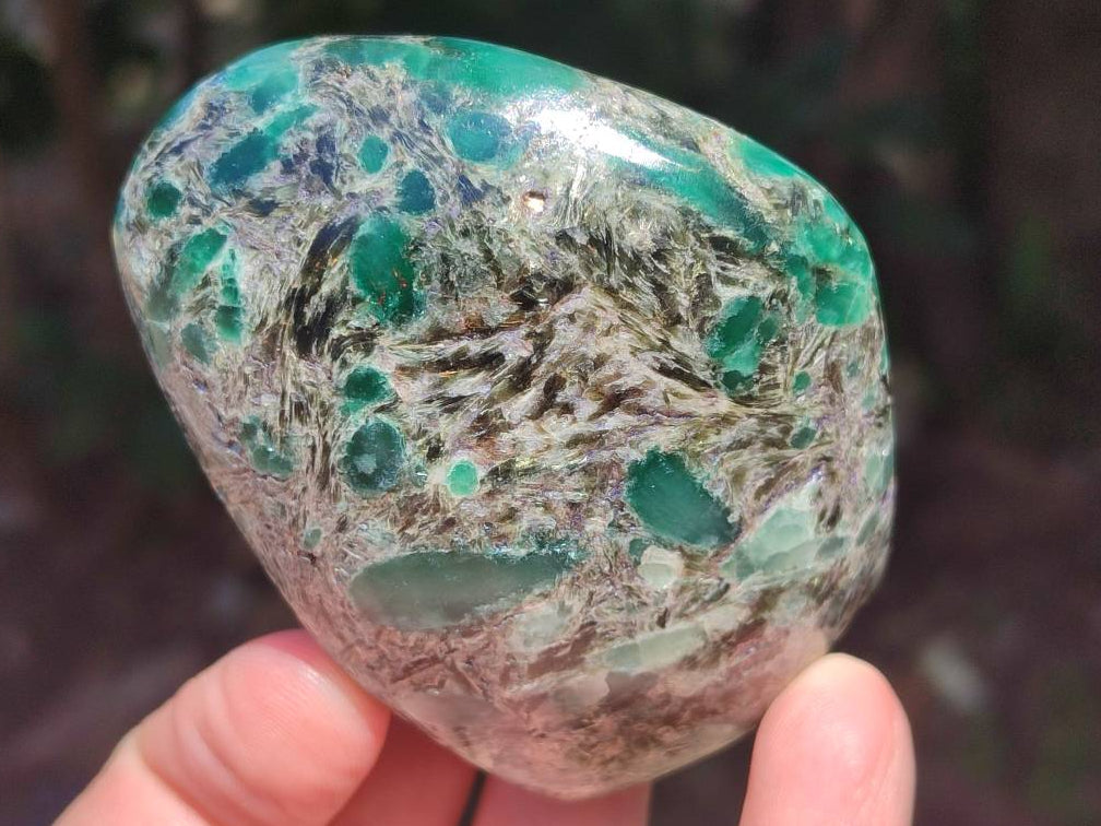 Polished Emerald Mica 'Mutokolite' Standing Free Forms x 5 From Mutoko, Zimbabwe