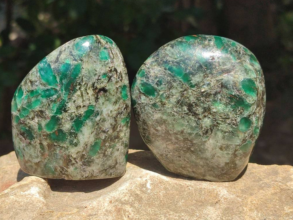 Polished Emerald Mica 'Mutokolite' Standing Free Forms x 5 From Mutoko, Zimbabwe