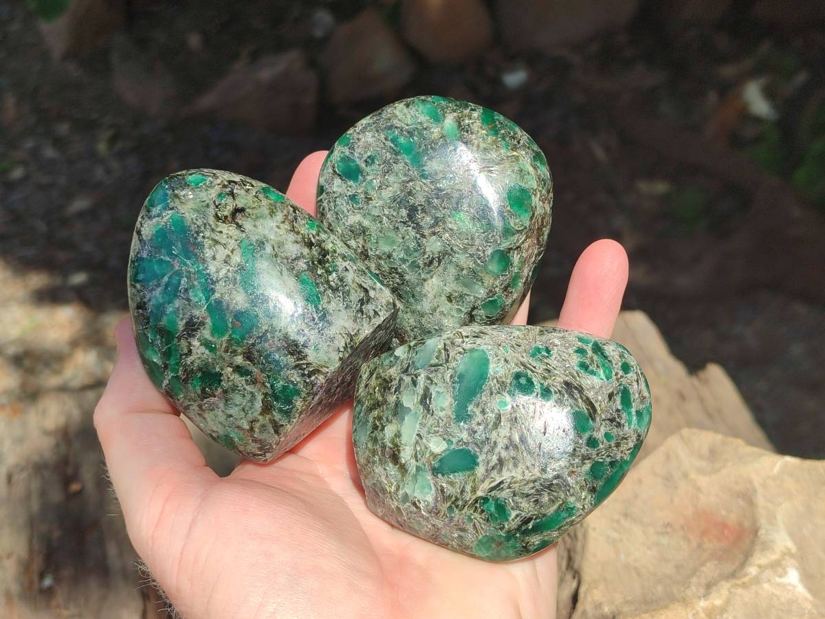 Polished Emerald Mica 'Mutokolite' Standing Free Forms x 5 From Mutoko, Zimbabwe